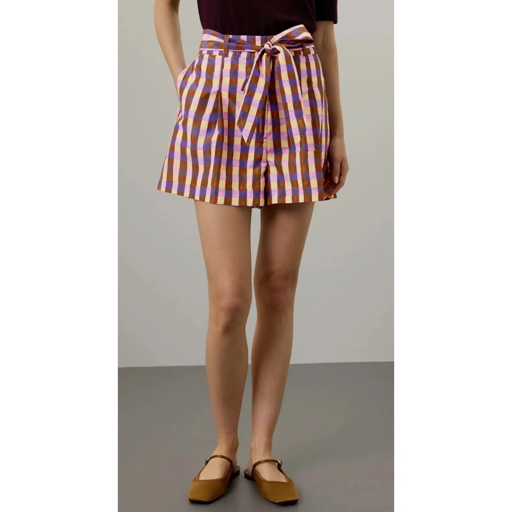 Marie Oliver Banks Short Cachet Plaid High Waist Taffeta Size 10 Purple Multi